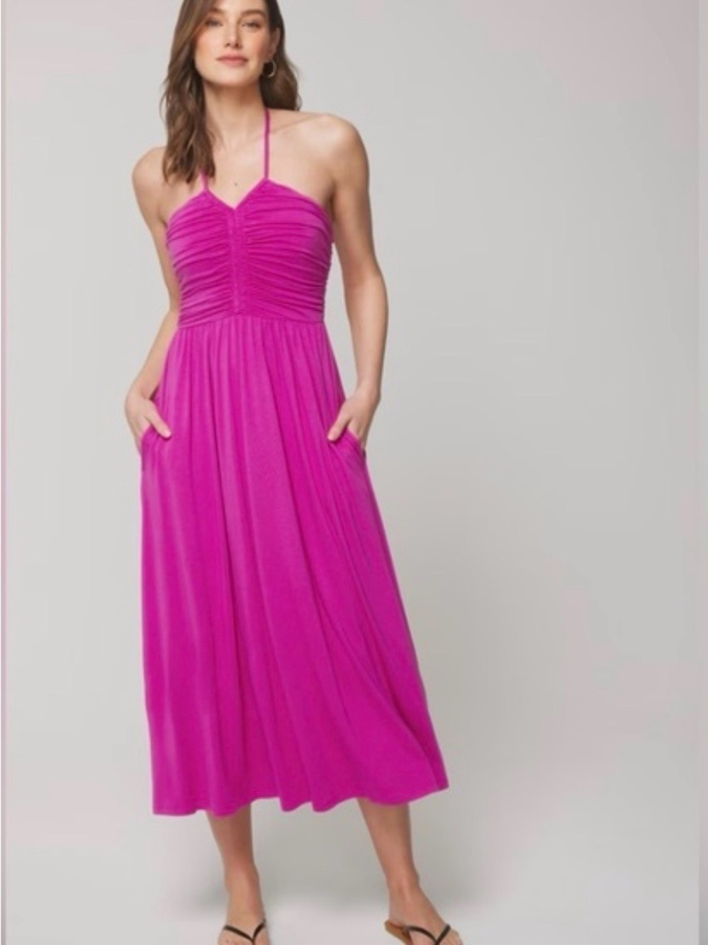 Soma Hot Pink Ruched Halter Dress
